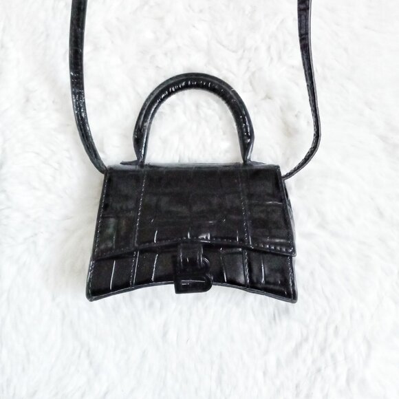 Balenciaga Mini Hourglass Black Croc Embossed Top Handle Crossbody Bag - Picture 2 of 12